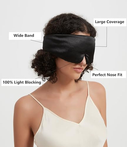 Mulberry Silk Sleeping Eye Mask, ALASKA BEAR Wraparound Style Comfort Ear Muff Blindfold and Soft Headband for Full Blackout and Hair Protection, Adjustable - color: Blackⅱ