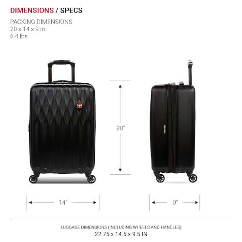 SwissGear 8018 Expandable Luggage Set, 3-Piece Hardside Luggage Set with Spinner Wheels - color: Black, size: 3-Piece Set (20/24/27)