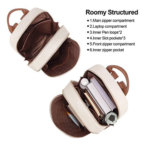 CLUCI Leather Backpack for Women 15.6 inch Laptop Bag Business Work Daypack - color: White With Brown