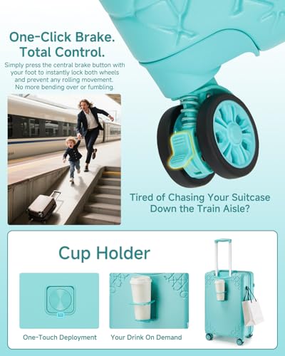 Somago Expandable Carry On luggage with Shock-Absorbing Braking Spinner Wheels Moon Star Design Hard Shell Suitcase with Cupholder TSA Lock (Robin Egg Blue,Expandable 20 Inch) - color: Robin Egg Blue, size: Expandable 1-Piece(20)