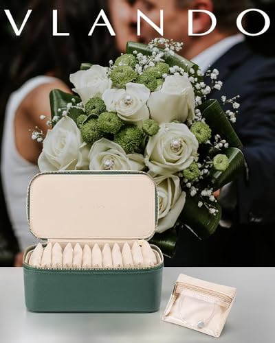 VLANDO Jewelry Boxes for Women with 12 Clear Velvet Zipper Pouches,Green - color: D.12 PCS Green
