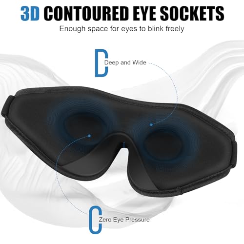 Sleep Eye Mask for Men Women,Zero Pressure 3D Blackout Eye Mask for Sleeping,Eye Covers with Adjustable Strap,Soft Breathable Travel Sleep Mask for Airplane,Includes Ear Plugs(Blue) - color: Blue