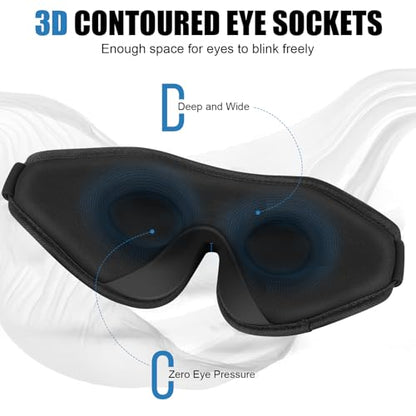 Sleep Eye Mask for Men Women,Zero Pressure 3D Blackout Eye Mask for Sleeping,Eye Covers with Adjustable Strap,Soft Breathable Travel Sleep Mask for Airplane,Includes Ear Plugs(Blue) - color: Blue