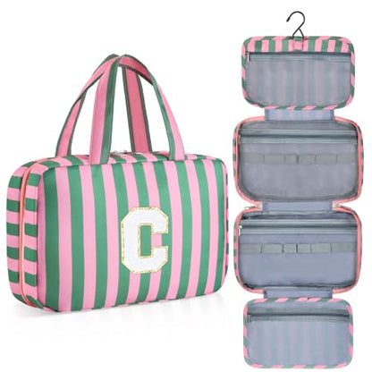 Personalized Travel Hanging Toiletry & Makeup Bag Striped Green C - color: Striped Green, size: C