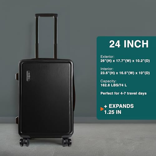 TRAVELARIM 24 Inch Checked Luggage with Spinner Wheels, Medium Suitcase - color: Black, size: Medium 24-Inch Checked