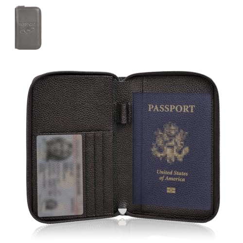 RFID Passport Wallet, Leather Passport Holder for Travel, Brown - color: Leather-Brown2