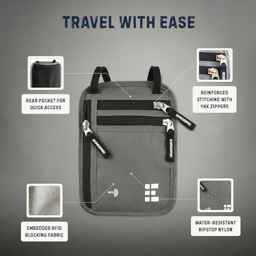 Zero Grid RFID Travel Neck Wallet, Large Passport Holder, Light Grey - color: Light Grey, size: Solo/Couple