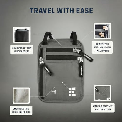 Zero Grid RFID Travel Neck Wallet, Large Passport Holder, Light Grey - color: Light Grey, size: Solo/Couple