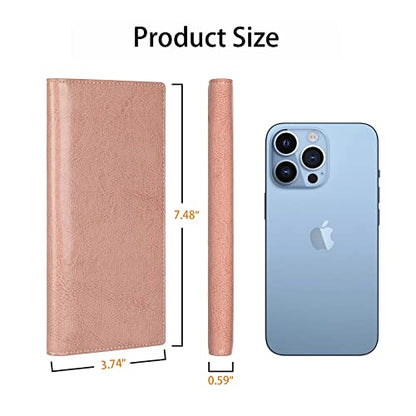 Lavemi Ultra Slim Thin Leather Women Wallet RFID Blocking Credit Card Holder Bifold Long Ladies Billfold - color: 1-waxed Dark Pink