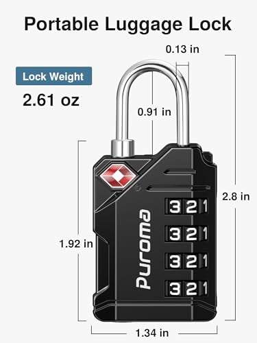 Puroma TSA Approved Travel Luggage Locks, 4 Pack Black 4 Digit Resettable Combination Code Lock with Zinc Alloy Body for Suitcase, Backpack, Laptop Bag, Gym Locker, Toolbox - color: Basic Black
