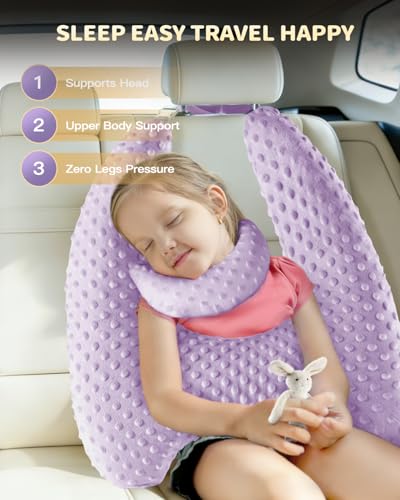Memory Foam Kids Travel Pillow, Car Pillow for Kids, Velvet Dots, Purple - color: Purple