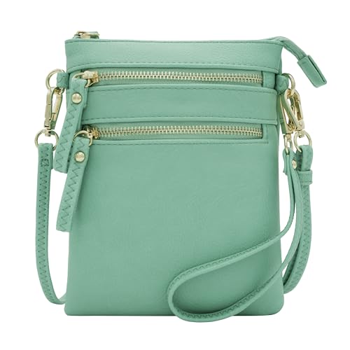 Solene Small Crossbody Bag for Women, Multi Zip Pockets with Detachable Wristlet, Lightweight Travel Purse, Cell Phone Pouch - color: Turquoise