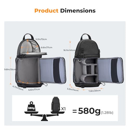 K&F CONCEPT Camera Sling Bag, Compact Crossbody Backpack, 10L - color: Black, size: Medium