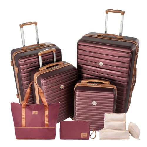 Travelhouse 10-Piece Hardshell Luggage Set with Spinner Wheels & TSA Lock - color: RED