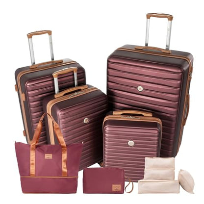 Travelhouse 10-Piece Hardshell Luggage Set with Spinner Wheels & TSA Lock - color: RED