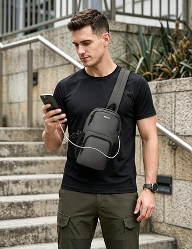 ECOHUB Crossbody Bags for Women Men, Anti-Theft RFID Blocking Sling Backpack Water Resistant Chest Shoulder Daypack, Grey - color: Grey