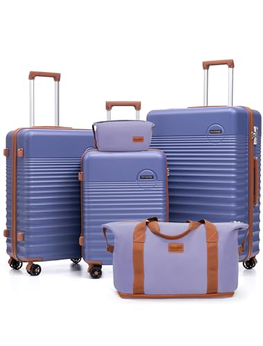 CONCEPTEN Luggage Sets 5 Piece, ABS+PC Hardshell Suitcases with Wheels - color: Slate Purple, size: 5 Piece Sets (20/24/28/Db/Tb)
