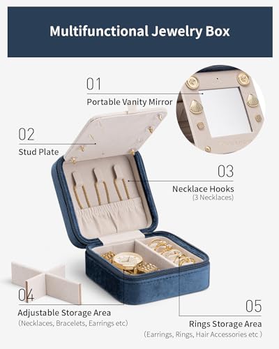 Vlando Valentine's Day Gifts for Her - Bridesmaid Proposal Gifts, Unique Wedding Travel Essentials - Small Jewelry Box, Dark Blue - color: Dark Blue, size: Letter G