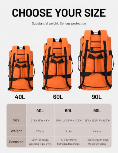 MIER 40L/60L/90L Water Resistant Backpack Duffel, Heavy Duty Duffle Bags - color: Orange, size: 90l