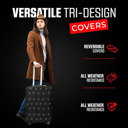 Reversible Travel Luggage Covers - 3 in 1 Design Carry on Cover - color: Charcoal Brown Departure Board, size: Large (65-71 x 43-48 x 26-30cm)
