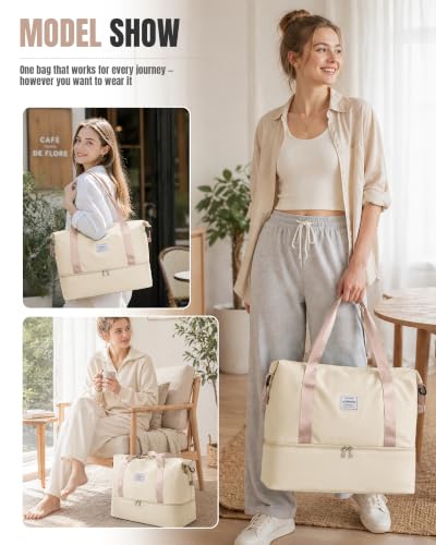 Weekender Bags for Women Travel Weekend Overnight Bag with Shoe Compartment - color: A -Beige