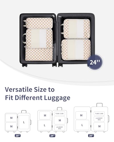 Narwey Compression Packing Cubes for Travel, Cute Luggage Organizer Bags - color: ZZ-Light Checkerboard