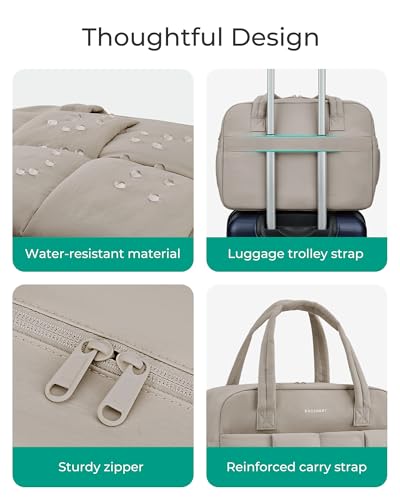 BAGSMART Gym Bag for Women, Personal Item Puffer Duffle Bag, Weekender Overnight Carry On Tote Handag for Travel - color: Camel