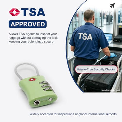 Luggage Locks TSA Approved, Airplane Travel Essentials, TSA Locks for Luggage, Suitcase, Anti Theft Small Padlock Combination, Mini Cable Padlock for Backpack, Bag Zipper, Case, Tool Box - color: Black+Green