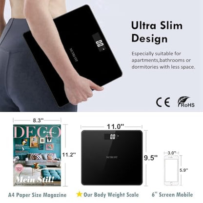 NUTRI FIT Digital Bathroom Scale for Body Weight 0.1lb with 2 AAA Batteries | 0.1lb Precision, 330lb Capacity, Backlit LCD Screen, Bath Scale for Accurate Weight Watching, Elderly Safe Home Use, Black - color: Cool Black