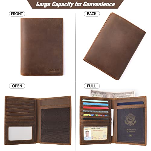 Jack&Chris Leather Passport Holder RFID Blocking Passport Travel Wallet Cover Case for Men Women Brown JC17 - color: JC17-Light Brown