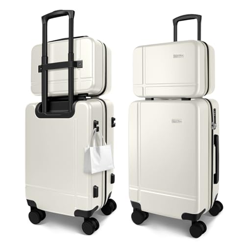2 Piece Carry on Luggage Set, 14 in 20 in Lightweight Hardshell Suitcases with 360 Double Spinner Wheels & TSA Lock for Family Vacation Getaways Double Spinner Wheels White - color: WHITE