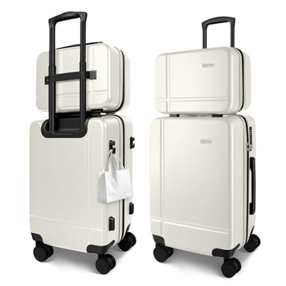 2 Piece Carry on Luggage Set, 14 in 20 in Lightweight Hardshell Suitcases with 360 Double Spinner Wheels & TSA Lock for Family Vacation Getaways Double Spinner Wheels White - color: WHITE