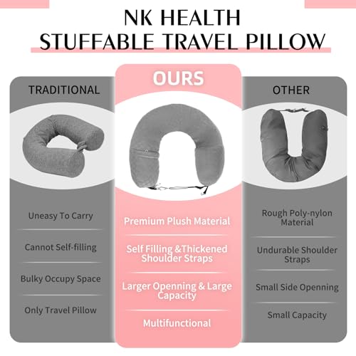 Stuffable Neck Pillow for Travel, Packable Neck Pillow (Grey-Checkerboard) - color: Grey-checkerboard