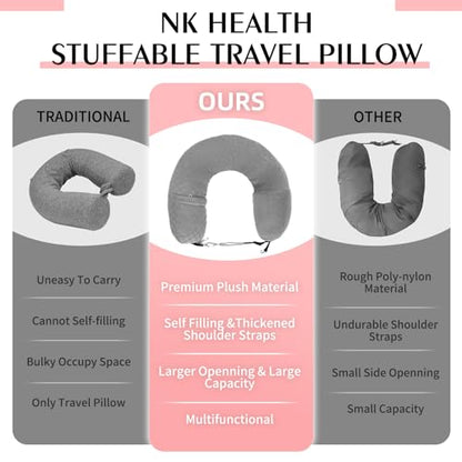 Stuffable Neck Pillow for Travel, Packable Neck Pillow (Grey-Checkerboard) - color: Grey-checkerboard