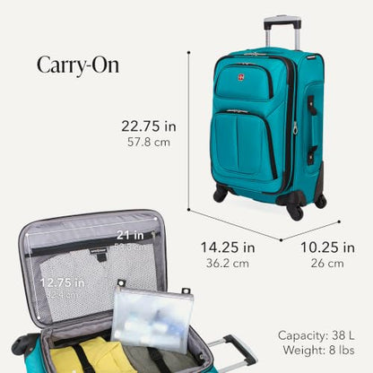 SwissGear Sion Softside Expandable Roller Luggage, Teal, 3 Piece Set (21/25/29) - color: Teal, size: 3-Piece Set (Carry-On/Medium/Large)