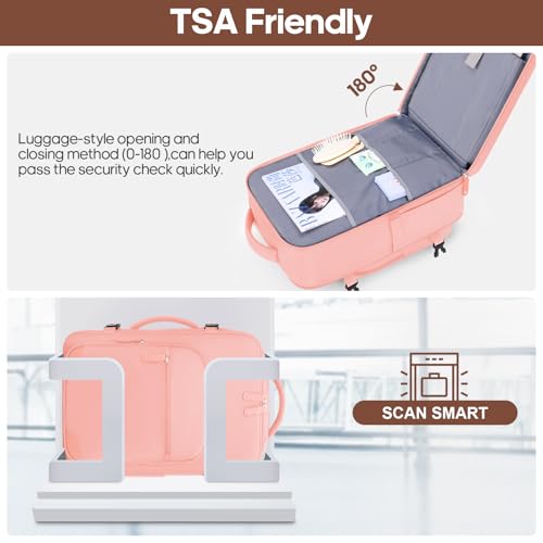 Expandable Carry On Luggage Set, 20In PC Hardside Suitcase with Backpack - color: Pink