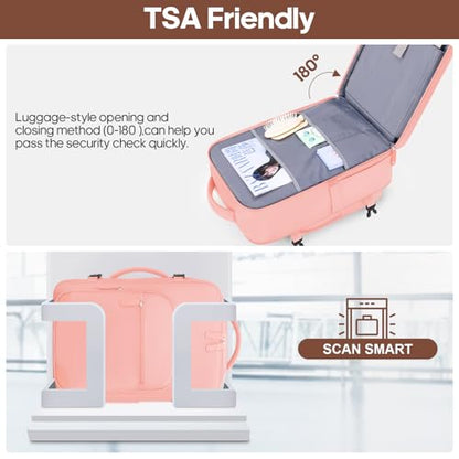 Expandable Carry On Luggage Set, 20In PC Hardside Suitcase with Backpack - color: Pink