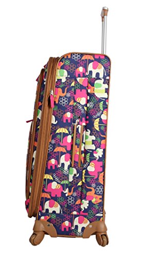Lily Bloom Design Pattern 28" Luggage Softside Expandable With Double Spinner Wheels, Large Lightweight Suitcase Checked Bag For Women - color: Elephant Rain