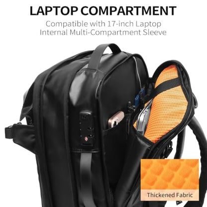Expandable Motorcycle Helmet Backpack with Vacuum Compression Bag, 60L Carry-On Travel Backpack, Helmet Holder, TSA Lock, 17" Laptop Compartment, Black - style: Backpack + Vacuum Compression Bag