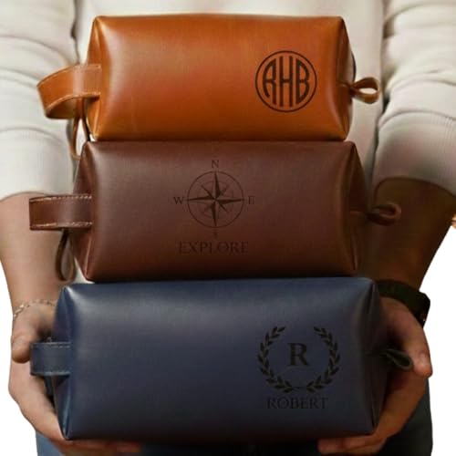 HARDISTON Personalized Leather Toiletry Bag for Men, Mens Dopp Kit Travel
