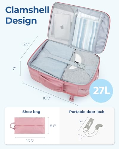 BAGSMART 17.3 Inch Large Travel Backpack, Carry On Flight Approved, Pink - color: Pink, size: 17.3 Inch