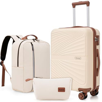 Eeeza Carry On Luggage Set Suitcase 3 Piece,Beige (20"/BP/TB) - color: Beige