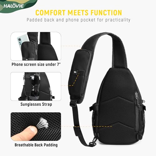 HALOVIE Anti-theft Sling Backpack RFID Crossbody Travel Daypack - color: Black