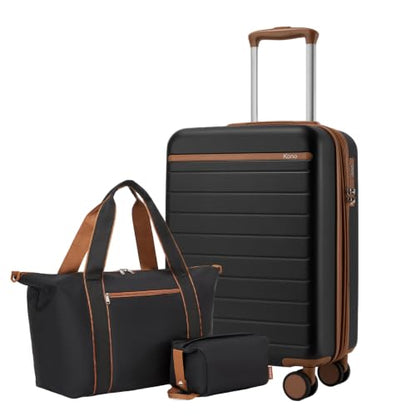 Kono 3-Piece Luggage Set carry on 20in Lightweight Travel Suitcase Black - color: Black, size: Carry-on travel set (db/tb/20")