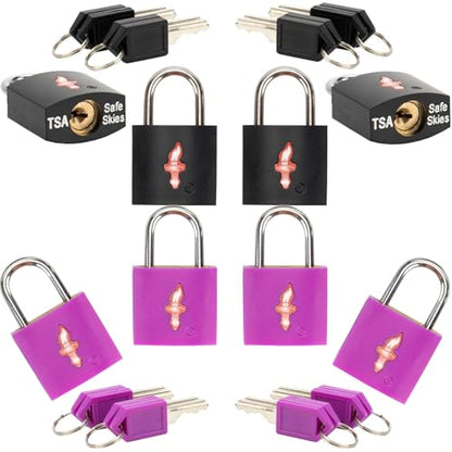 Safe Skies Keyed Alike 8-Pack TSA Lock, Black+Purple - color: 8/black/juice
