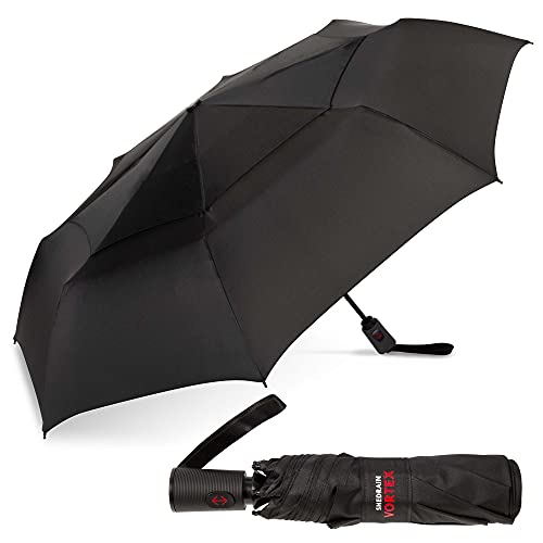 ShedRain Vortex Windproof Compact Travel Umbrella, Auto Open Close | Folding Umbrella, Vented Canopy, Cable Enforced Technology, 75 MPH Wind Rated - color: Black