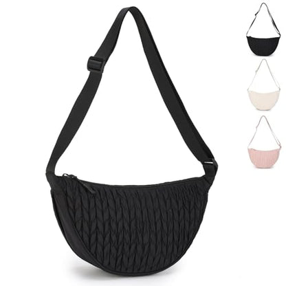 BESMART Small Nylon Crescent Crossbody Bag for Women Men Trendy, Waterproof Crescent Sling, Lightweight Travel Purses - color: Embroidered Black, size: Small
