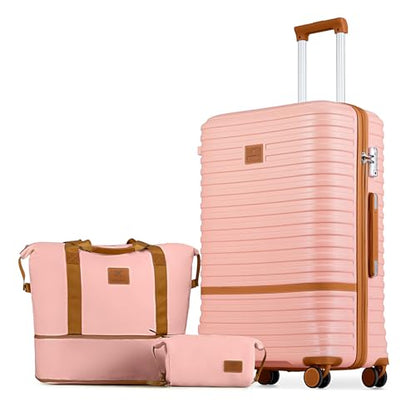 Joyway 28 Inch Large Luggage Hardside Suitcase with Spinner Wheel, Lightweight 3 Piece Suitcase Set with TSA Lock(Pink) - color: Pink brown, size: 3 Piece Set (28 Inch)