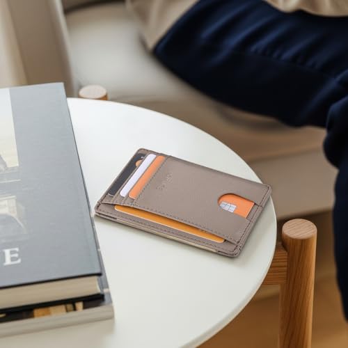 Buffway Slim Minimalist Front Pocket RFID Blocking Leather Wallets for Men and Women - Lichee Khaki - color: Lichee Khaki
