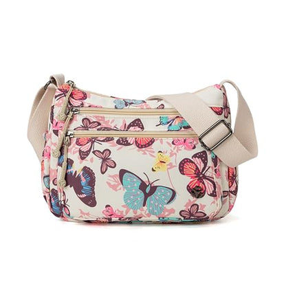 Crossbody Bags for Women Waterproof Nylon Shoulder Bag Roomy Multiple Pockets Messenger Purses Handbags - color: Butterfly Print